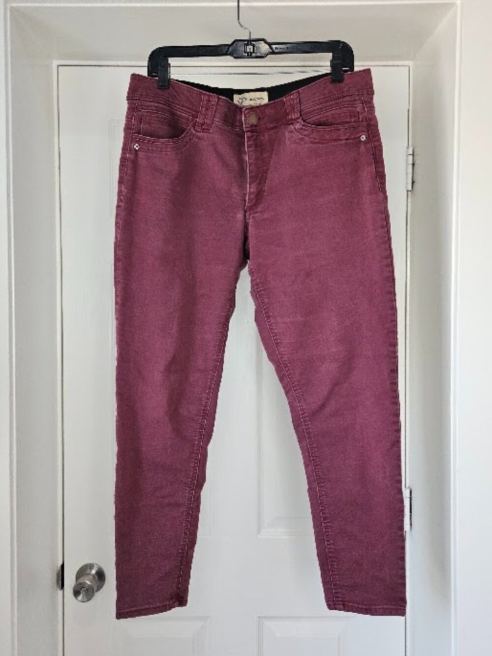 Democracy dark red grunge retro skinny slim jeans pants burgundy maroon Y2K 12